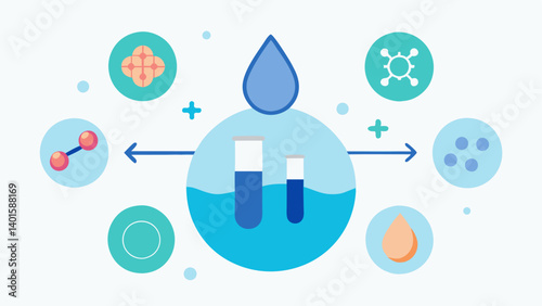 Diagram of Exosome Effects Infographicstyle illustration showcasing the benefits of exosomes hydration increased collagen reduced wrinkles with icons and brief descriptions.
