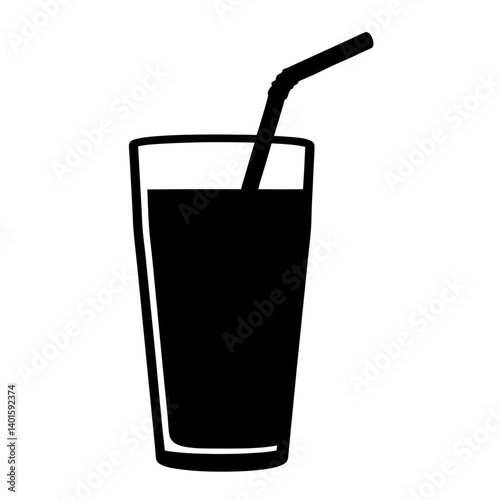 drinking straw in glass black silhouette icon - of a  drinking straw in glass, simple vector art