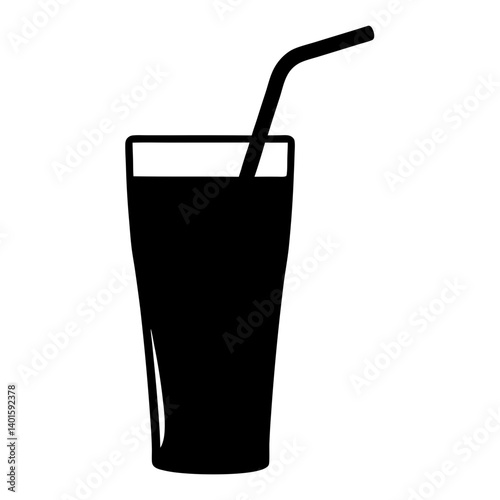 drinking straw in glass black silhouette icon - of a  drinking straw in glass simple vector art