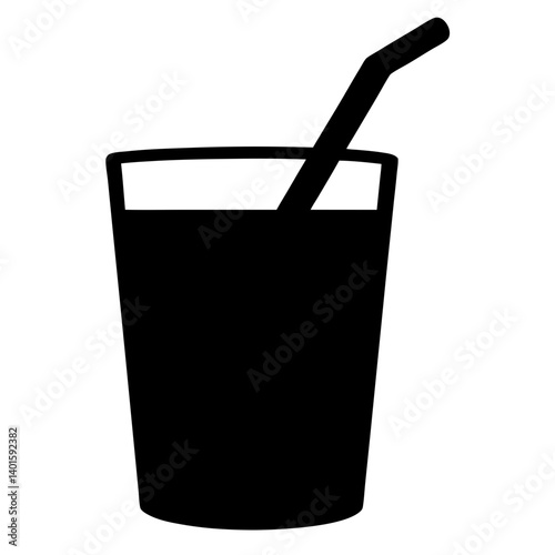 drinking straw in glass black silhouette icon - of a  drinking straw in glass simple vector art