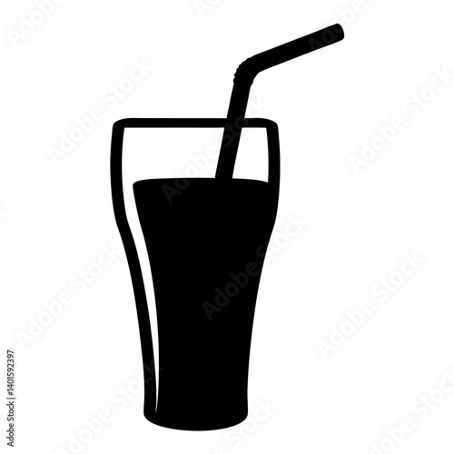 drinking straw in glass black silhouette icon - of a  drinking straw in glass simple vector art