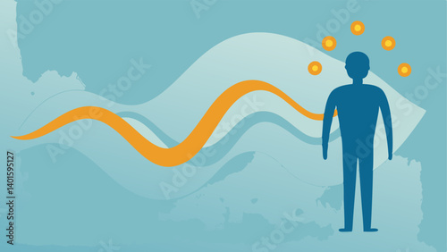 Rejuvenating Light Waves Soft radiant light waves flowing over a silhouette of a person illustrating the concept of energy being used to influence epigenetic changes and promote