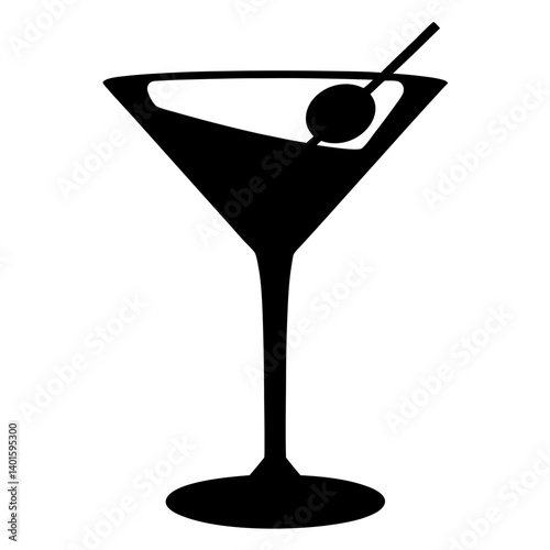 martini glass with olive black silhouette icon - of a soft drinks martini glass with olive simple vector art