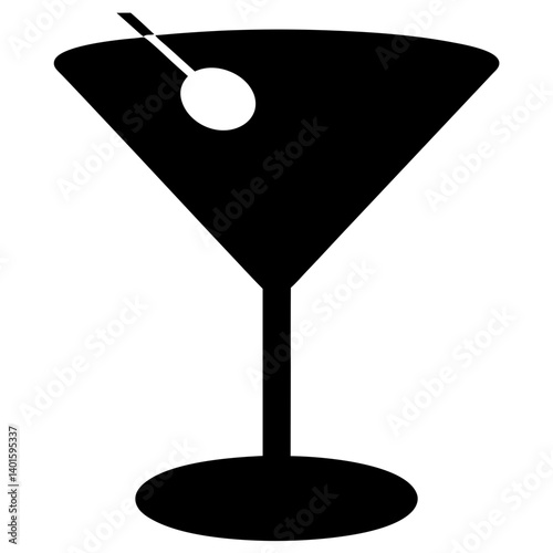 martini glass with olive black silhouette icon - of a soft drinks martini glass with olive simple vector art