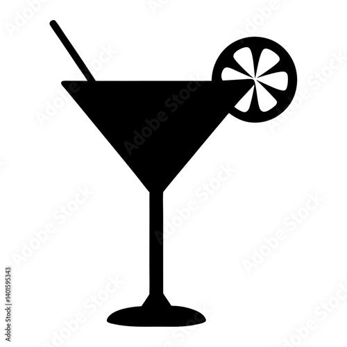 martini glass with lemon twist black silhouette icon - of a soft drinks martini glass with lemon twist simple vector art