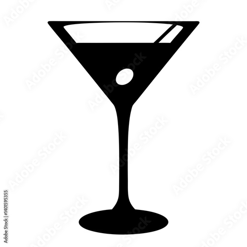 martini glass with olive black silhouette icon - of a soft drinks martini glass with olive simple vector art