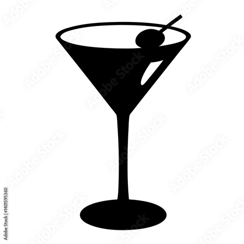 martini glass with olive black silhouette icon - of a soft drinks martini glass with olive simple vector art