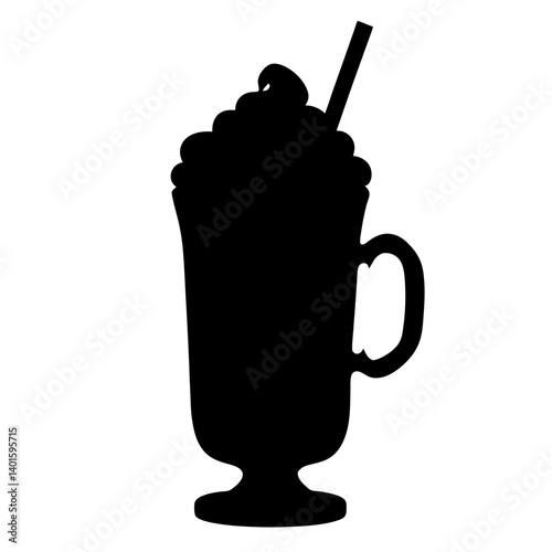 milkshake with whipped cream black silhouette icon - of a soft drinks milkshake with whipped cream simple vector art