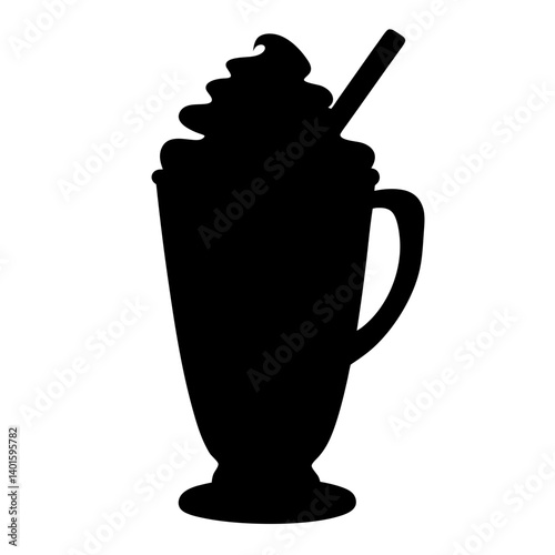 milkshake with whipped cream black silhouette icon - of a soft drinks milkshake with whipped cream simple vector art