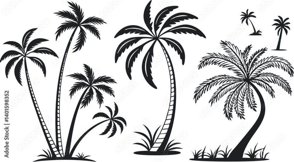 Fototapeta premium Tropical Palm Tree Vector Illustration – Summer Beach Silhouette Design