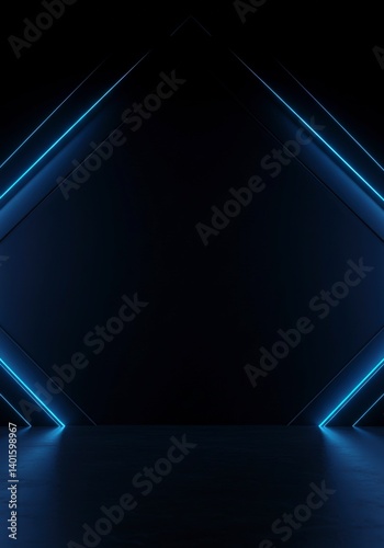 Abstract Dark Room with Blue Neon Lines, Perfect for Digital Art Background