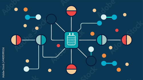 Algorithmic Discovery An overhead view of a circuit board with quantum bits intertwined with images of various drug molecules emphasizing the connection between quantum computing