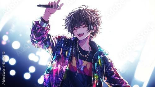 Wallpaper Mural Joyful male anime singer performing on stage. Torontodigital.ca