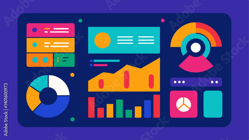 Insightful Dashboard A digital dashboard displaying interactive graphs and charts with vibrant colors and metrics that illustrate key performance indicators derived from massive
