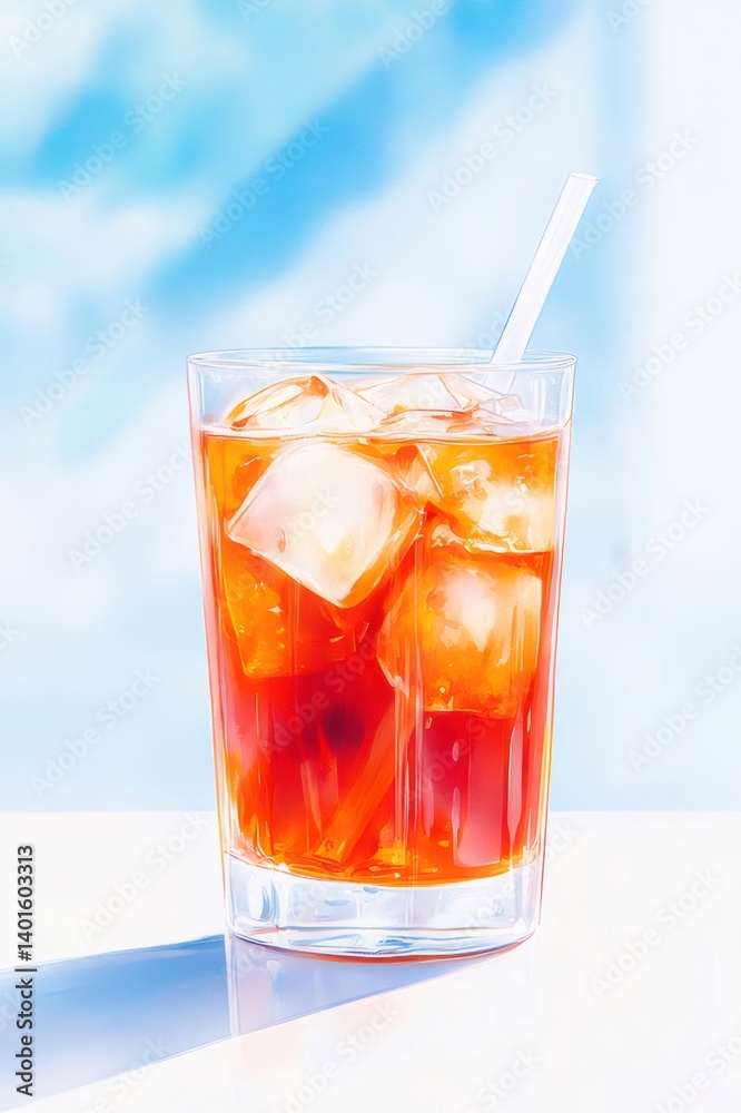 グラスに入った氷とストローが入ったダークドリンクのクローズアップ グラスに入った氷とストローが入ったダークドリンクのクローズアップ