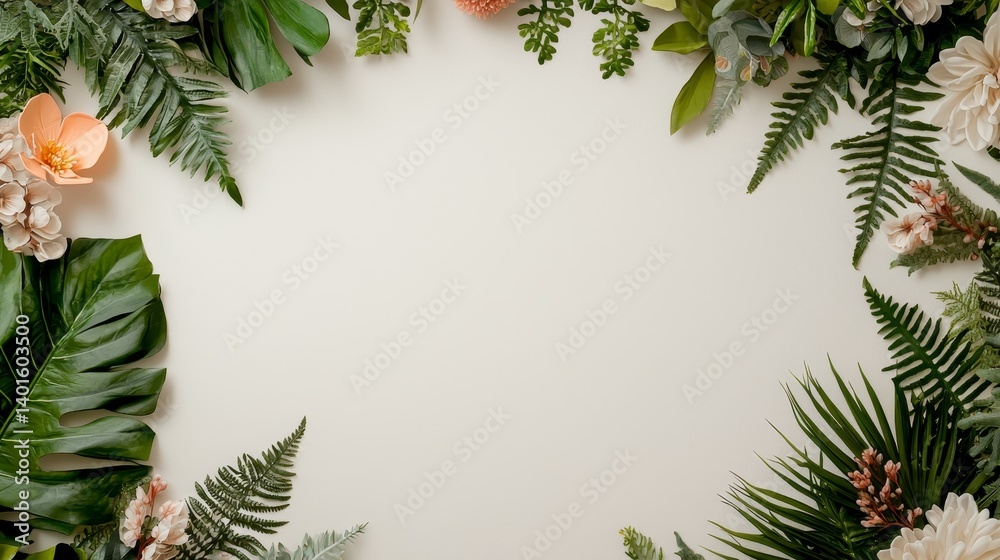 Naklejka premium Elegant Floral Border Design Featuring Detailed Sketches of Hibiscus and Other Blossoms, Perfect for Invitations or Artistic Projects