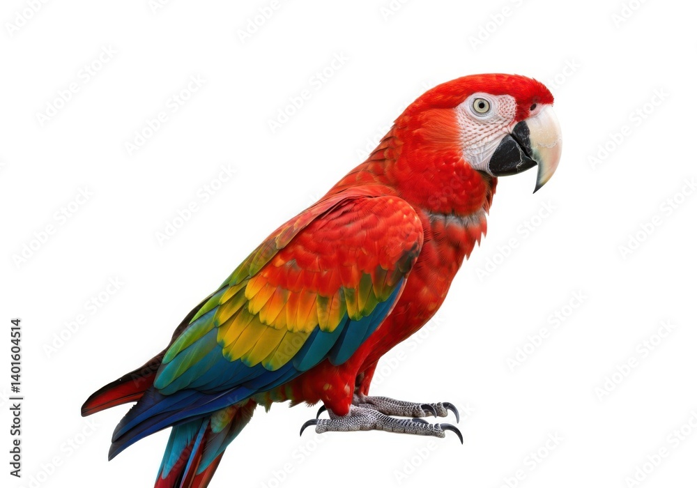 Fototapeta premium Scarlet macaw parrot bird exotic tropical animal wildlife isolated on white background