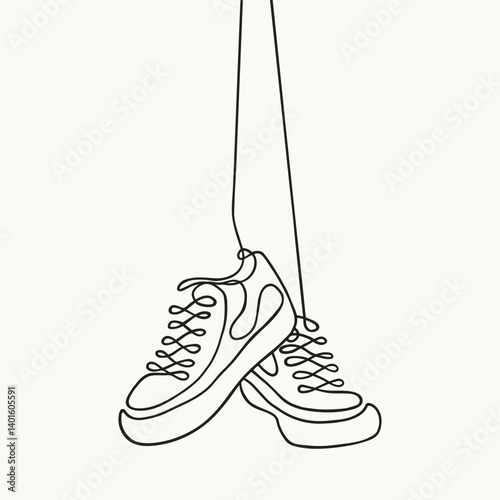 Sketch of sneakers. Continuous line drawing of casual sneakers shoes. Single one line art of sport shoes