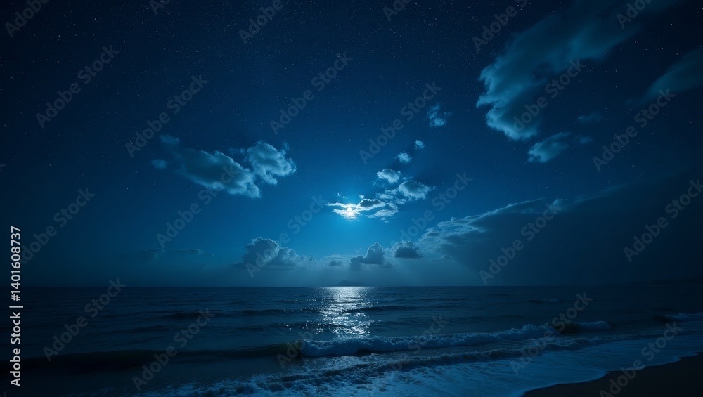 Fototapeta premium Moonlight Serenity on the Ocean Shore