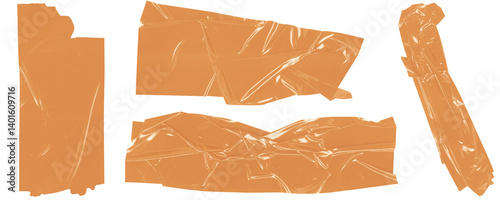 Brown Packaging Tape Piece With Ripped Edge and Crumpled Surface for Digital Design Use Isolated on a Transparent Background