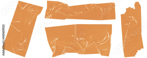Wrinkled Brown Packaging Tape Strip for Poster Design Mockups Isolated on a Transparent Background