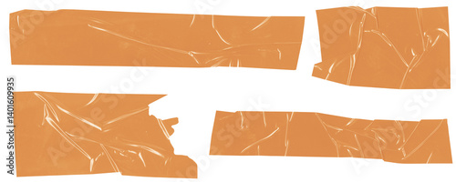 Brown Packaging Tape Fragment With Realistic Wrinkle Texture for Digital Collage and Layout Work Isolated on a Transparent Background