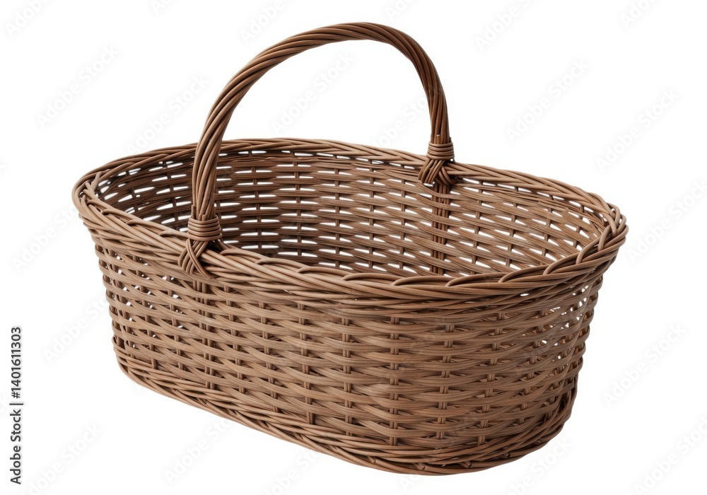 Fototapeta premium Wicker basket storage container with handle for organization isolated on white background