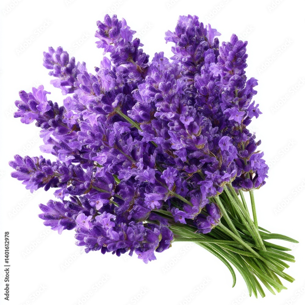Fototapeta premium Close up of a bunch of lavender flowers isolated on white background