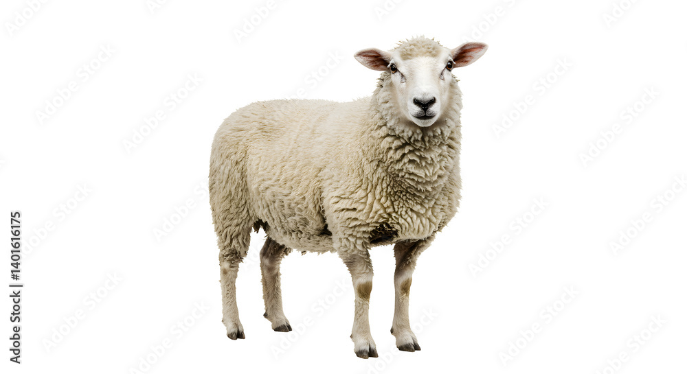 Standing sheep with thick woolly white fleece on transparent background Standing sheep with thick woolly white fleece on transparent background