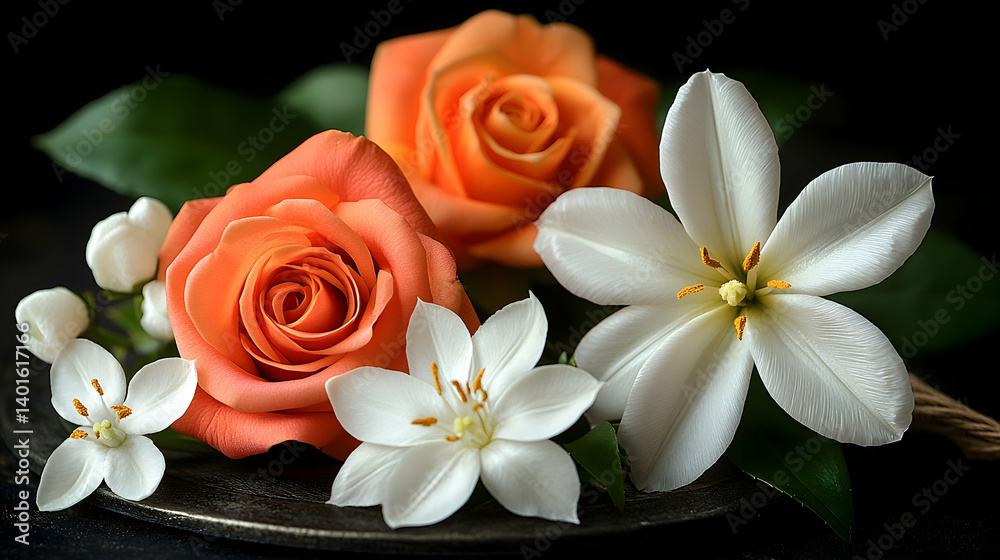 Fototapeta premium Roses and Plumeria Arrangement