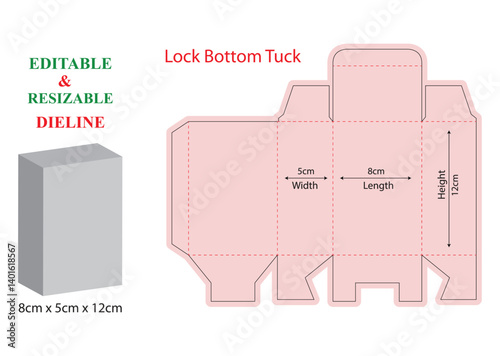 Auto Lock / Crush Lock Base Box Die Cut ,Die Cut Lines, Creasing Lines, Bleed Area
