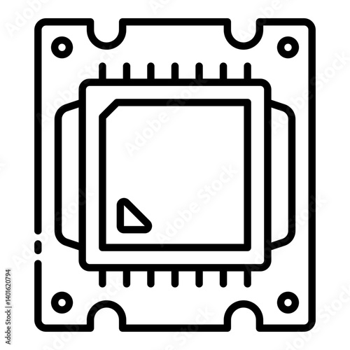 Computer processor chip motherboard outline icon