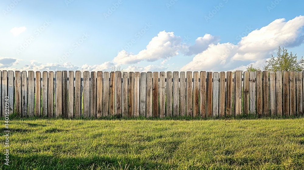 Fototapeta premium Fence with multi-layered wood slat design built from ground to full height