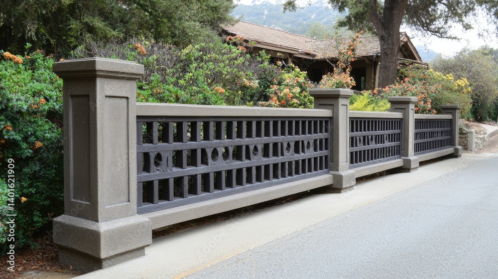 Lattice fence panels installed between concrete posts for strong visual impact Lattice fence panels installed between concrete posts for strong visual impact