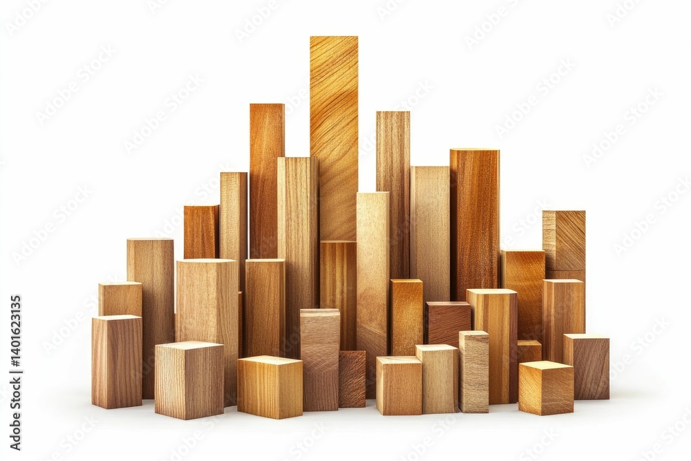 Wooden Blocks Arranged Abstractly Against White Background for Construction or Design Wooden Blocks Arranged Abstractly Against White Background for Construction or Design
