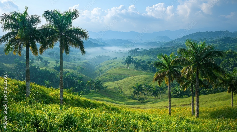 Serene Vista of Cuban Valley with Lush Greenery and Palm Trees Serene Vista of Cuban Valley with Lush Greenery and Palm Trees