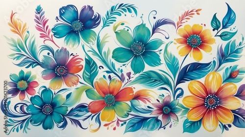 Colorful floral swirl in decorative folk art style