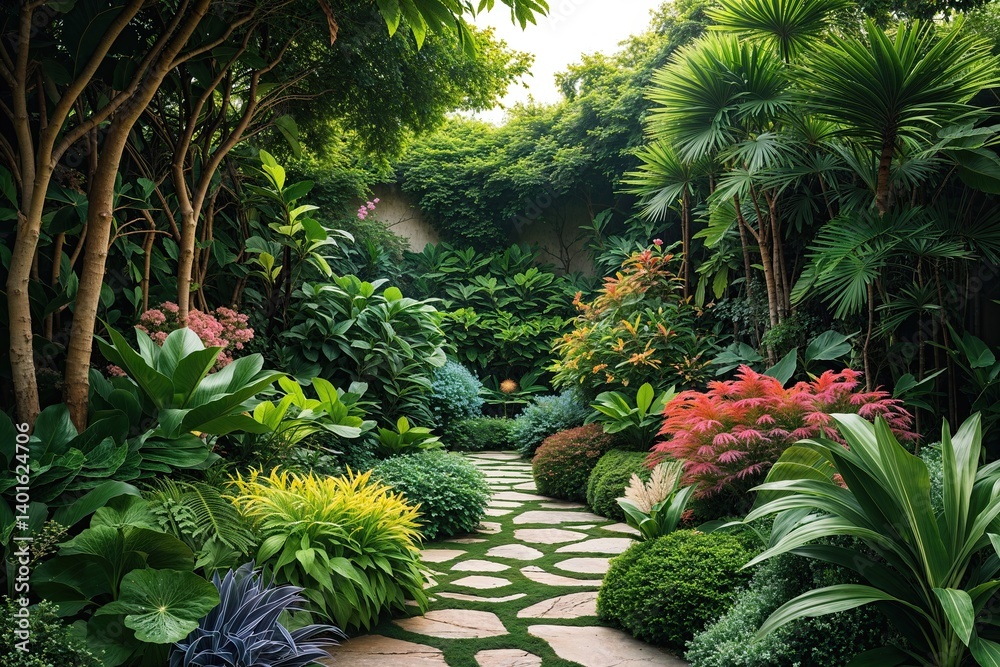 Fototapeta premium Lush Green Environments with Dense Foliage and Vibrant Plants for a Peaceful Atmosphere
