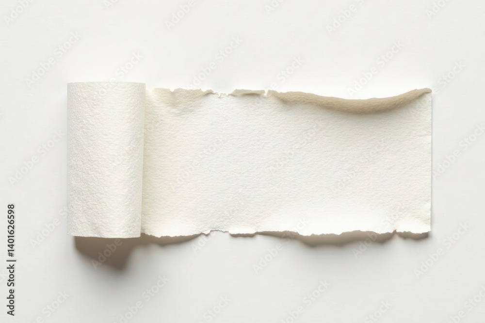 Obraz premium A Rolled and Torn Piece of Off-White Paper on a Smooth Surface