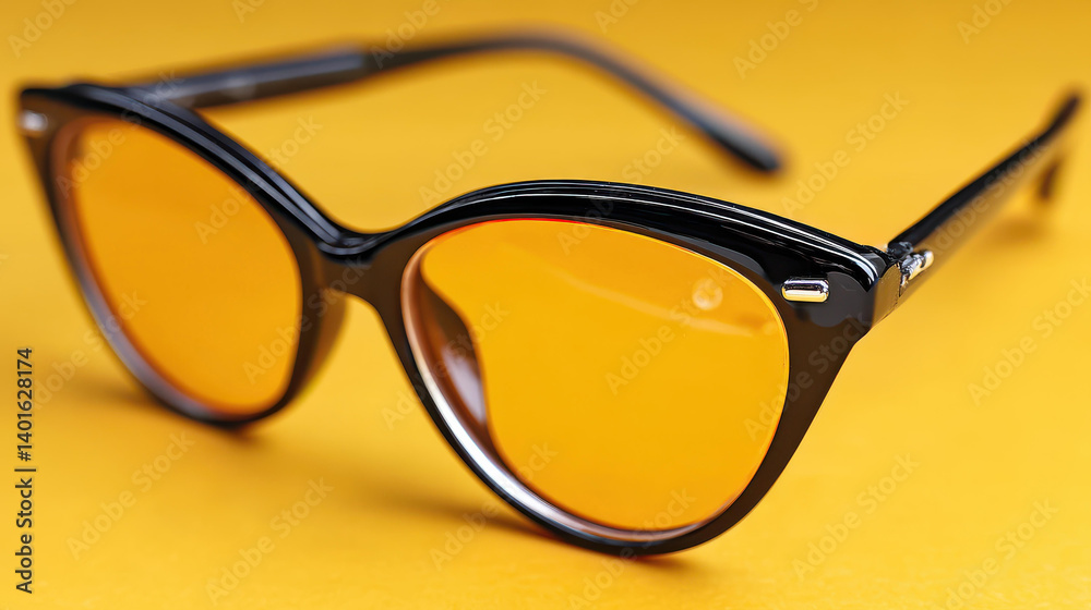 Bold black shades with sunny yellow lenses pop against a bright yellow backdrop, perfect for summer vibes. Bold black shades with sunny yellow lenses pop against a bright yellow backdrop, perfect for summer vibes.