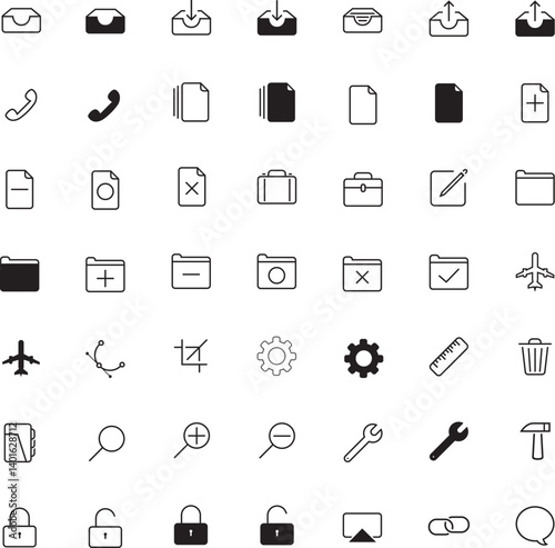 Obraz na płótnie Minimal Line Icons – Essential Vector Icon Pack - Set. Ideal For: App interfaces, Website dashboards, Infographics, Presentations, Icon replacements for minimalist branding. Clean monoline style w salonie