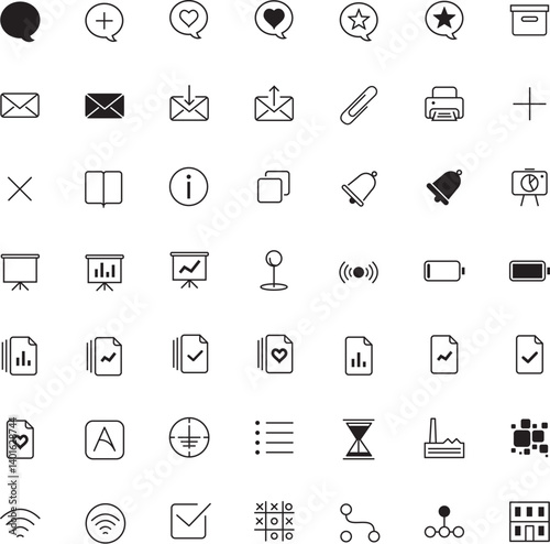 Obraz na płótnie Minimal Line Icons – Essential Vector Icon Pack - Set. Ideal For: App interfaces, Website dashboards, Infographics, Presentations, Icon replacements for minimalist branding. Clean monoline style w salonie