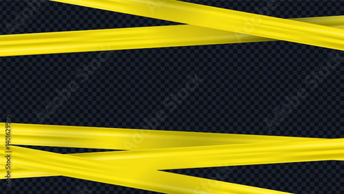 Warning Yellow Stripe Clear Vector Banner, Realistic Crossed Tape with Empty Place on Dark Background, Risk Border