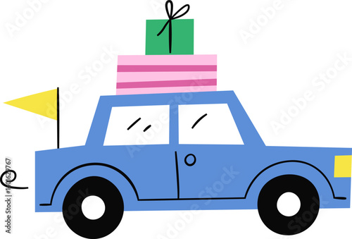 Car with Gifts on Roof