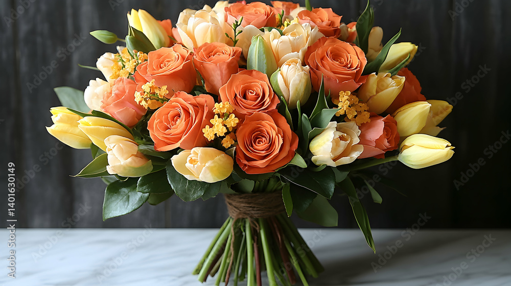 Obraz premium Spring bouquet of roses and tulips (4)