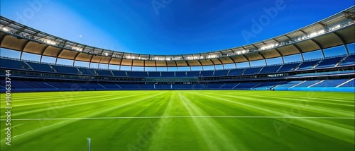 Majestic Stadium: A Panoramic View of a Modern Sports Arena Under a Clear Blue Sky