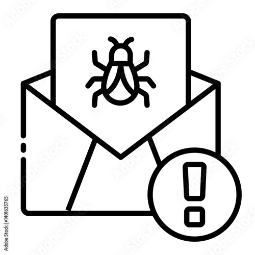 Malware email outline icon with a bug warning and an open envelope