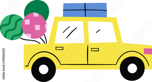 Car with Balloons and Luggage