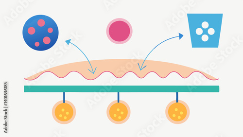 Delivery Pathway A simple diagram illustrating how exosomes reach skin cells via topical application showing the product layer dissolving and exosomes being absorbed.