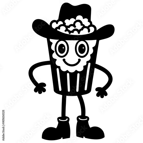 cartoon groovy popcorn cowboy with boots